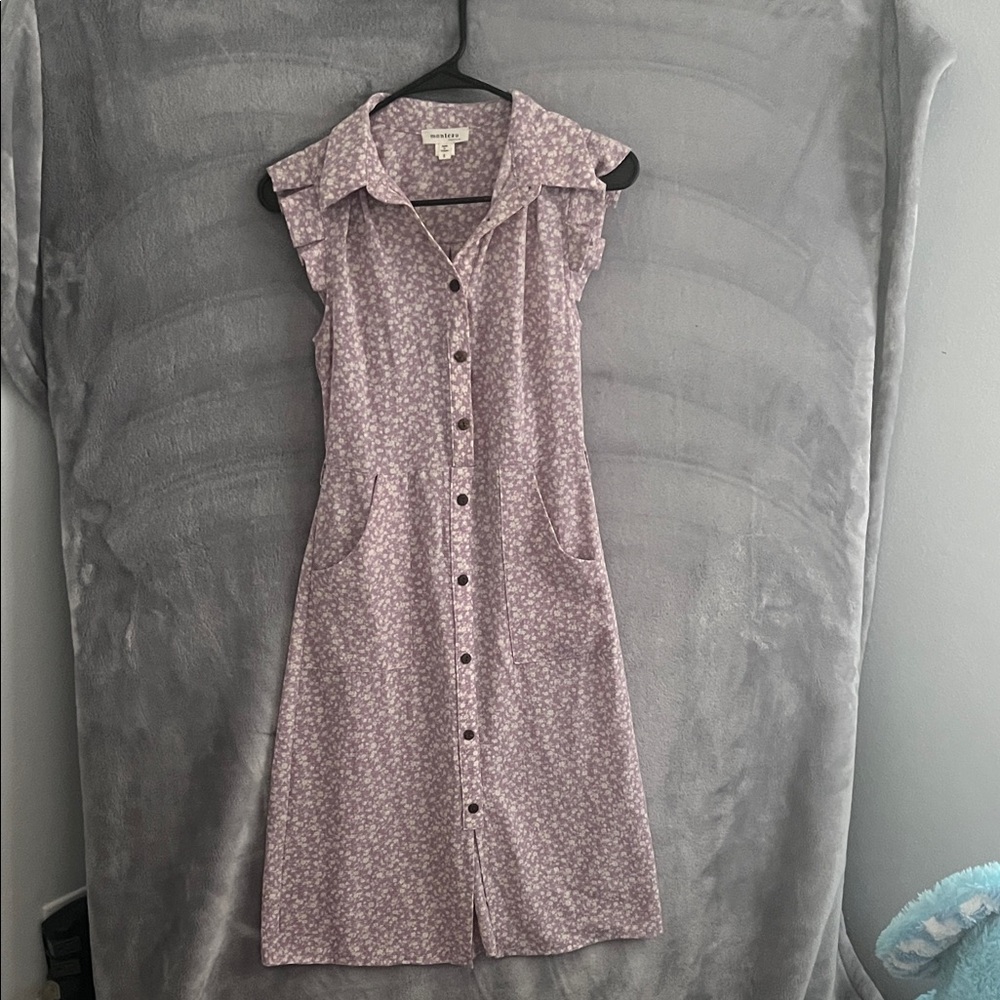 Lavender Floral Midi Dress with Ruffle Sleeves